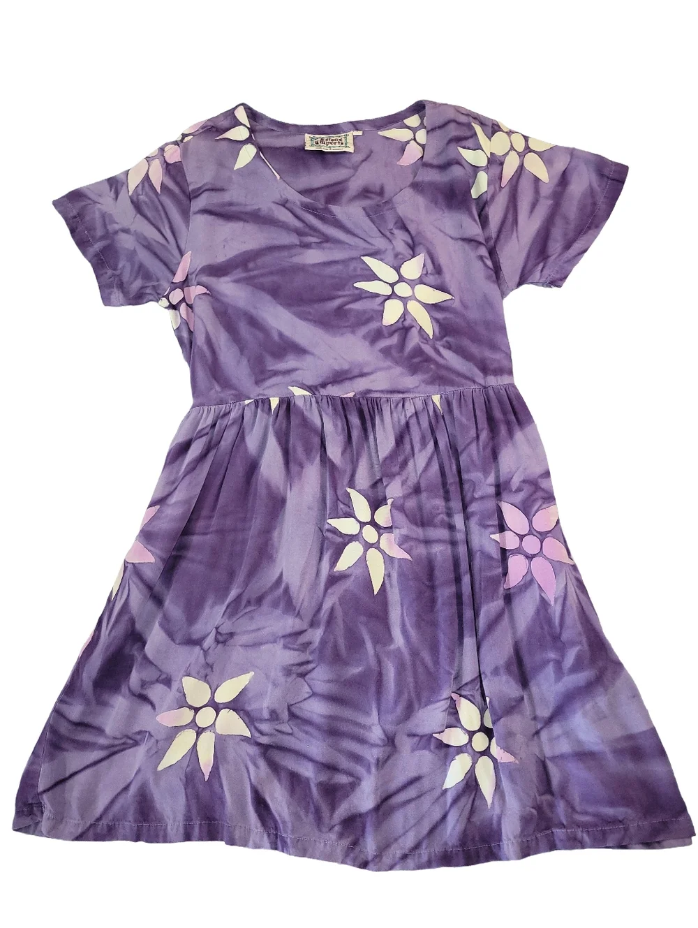 Island Imports Purple Tie Dye Floral Rayon Dress - Size L - Boho Hawaiian Luau